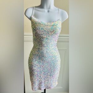 Windsor Sequin Mini Dress XS Iridescent Sparkle Open Back Party